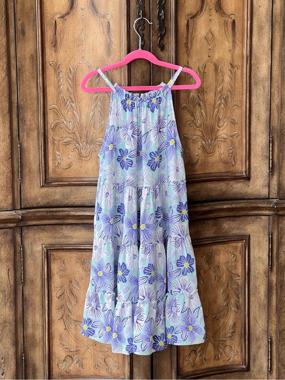 Zara Girls Tropical Floral Tiered Dress Green Lavender White Sz 11/12 fits 10/12 - Picture 9 of 14